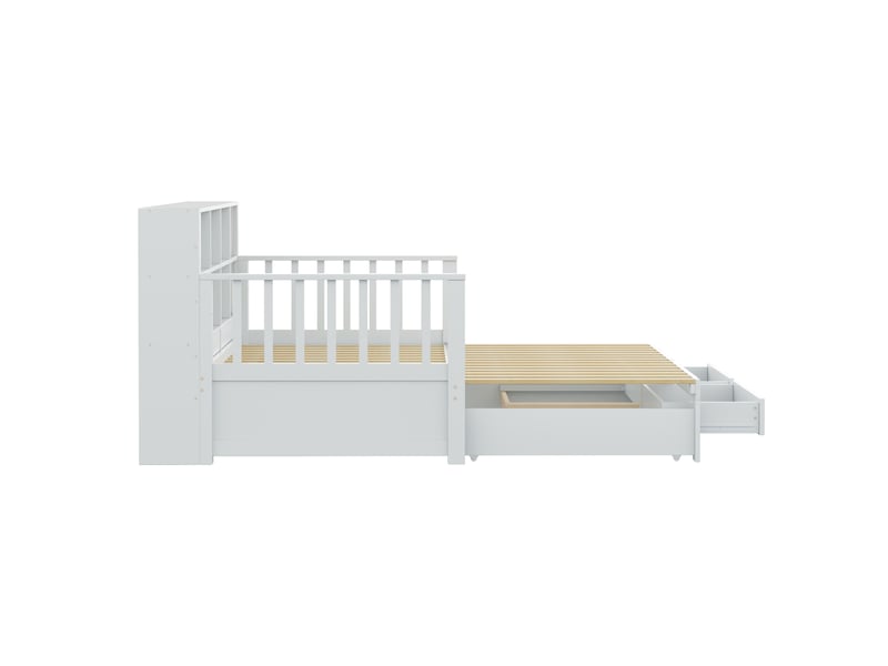 Canapé-lit extensible 90/180x190 cm avec rangements, prise et 2 tiroirs, pin blanc, sans matelas - Conforama W