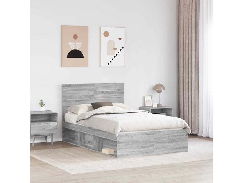  Lit double- lit adulte -  cadre de lit gris sonoma 120 x 200 cm pin massif  - Conforama B
