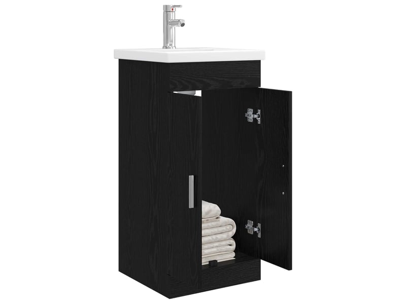 Meuble salle de bain avec évier, meuble de rangement chêne noir 42x40x84.5 cm shl2350 - Conforama C