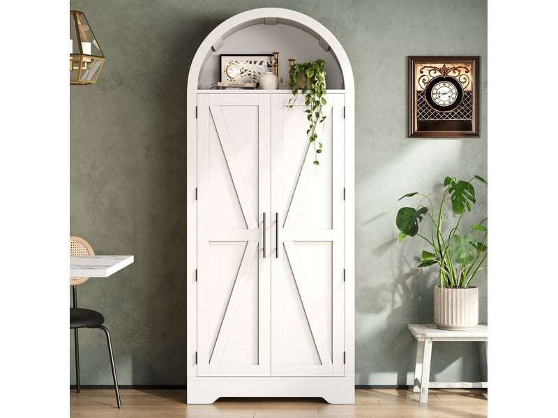  Vitrine haute 70x35x170 cm, portes doubles, étagères réglables, mdf, blanc  - Conforama E