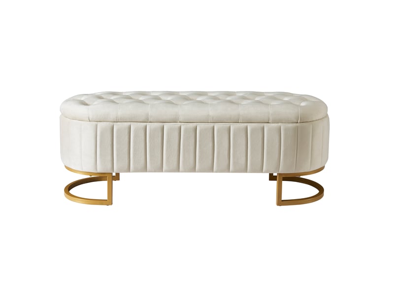  Banquette coffre 120 x 39,9 x 43 cm beige en velours, assise rembourrée avec rangement dissimulé  - Conforama D