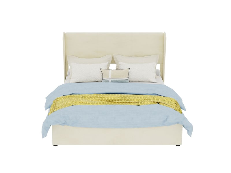  Lit rangement 140 x 200 cm lit double tête de lit rembourrée coloris beige base de rangement haute mécanisme à vérins à gaz lit multifonction  - Conforama A