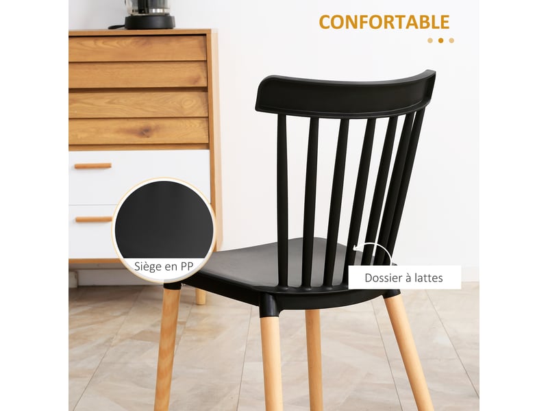  Lot de 4 chaises style scandinave dossier haut assise en polypropylène pieds en hêtre noir 48 x 52,5 x 83 cm  - Conforama E