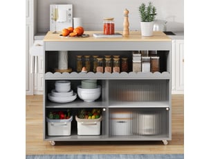 Desserte de cuisine 122x46(69)x91 cm grise avec plateau rabattable et roulettes