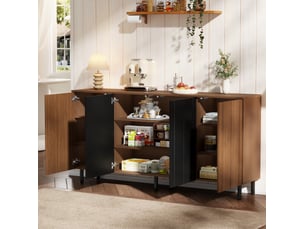 Buffet 160 x 35 x 80 cm 4 portes coloris noyer et noir cravdom