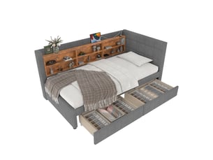 Lit avec rangement 90x200 cm <strong>MERAX</strong>  <strong>lit enfant gris</strong> coloris gris