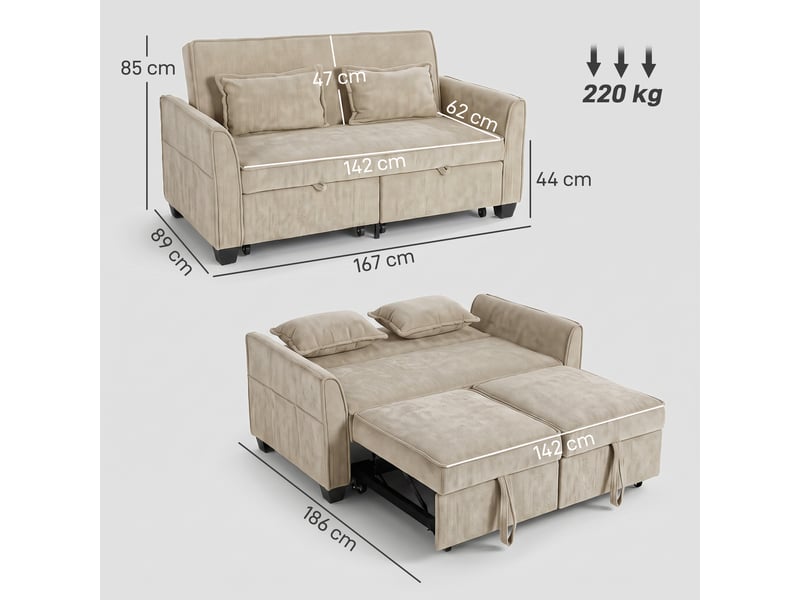  Canapé convertible 2 places 4 en 1, canapé-lit d'angle en chenille 167cm, assise large, dossier réglable, marron  - Conforama C