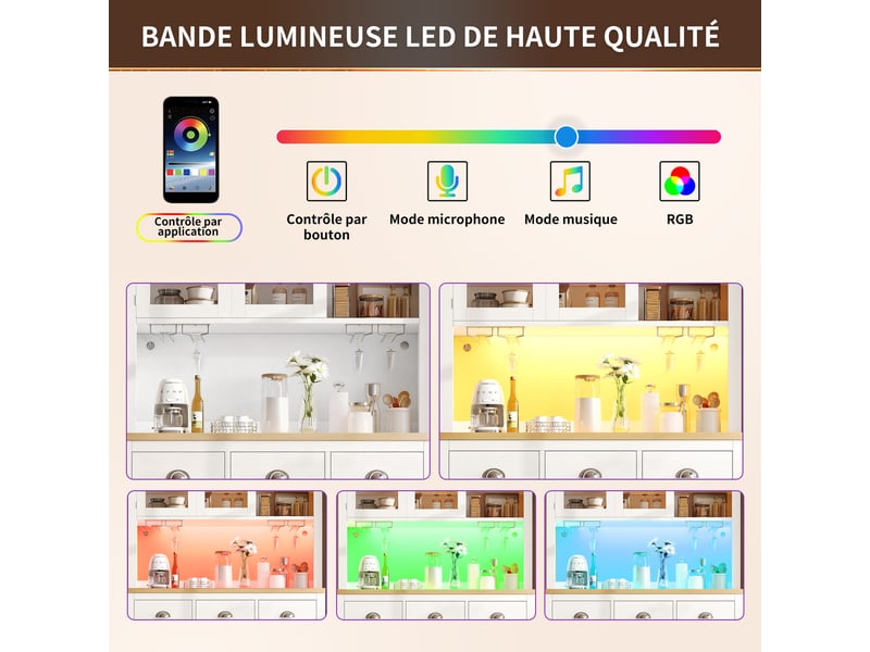  Meuble de cuisine muvano blanc 4 portes avec éclairage led, buffet haut 104 x 40 x 180 cm  - Conforama E