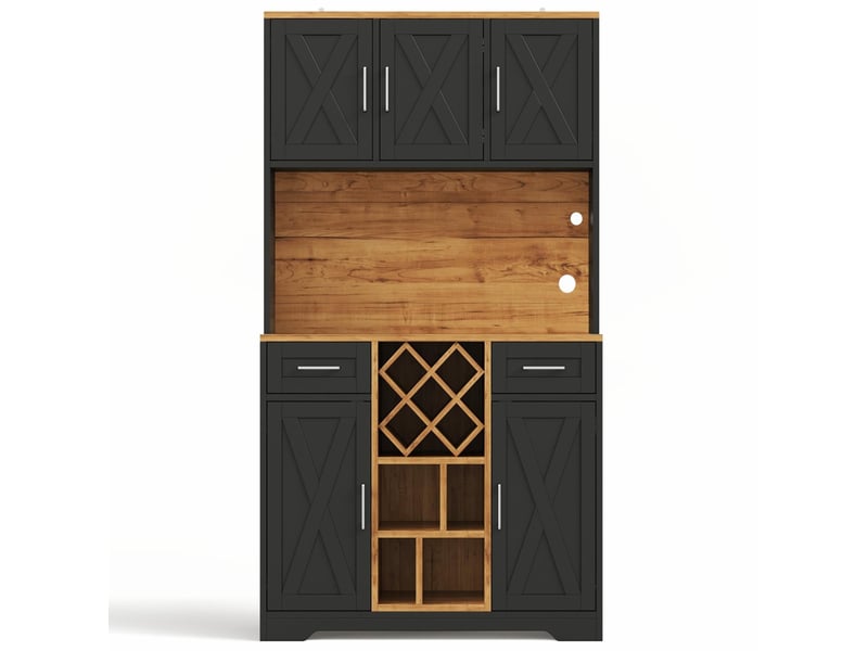  Meuble de cuisine haut avec led et range-bouteilles mdf noir et naturel 105x40x180 cm N635P4818313233S - Conforama A