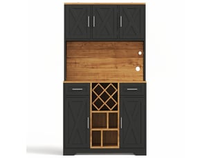 Meuble de cuisine haut avec led et range-bouteilles mdf noir et naturel 105x40x180 cm