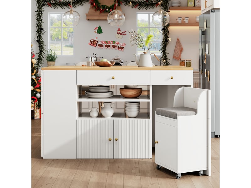 Îlot de cuisine 140x40(70)x89 cm en mdf avec rangement et tabouret blanc chicfurn - Conforama C