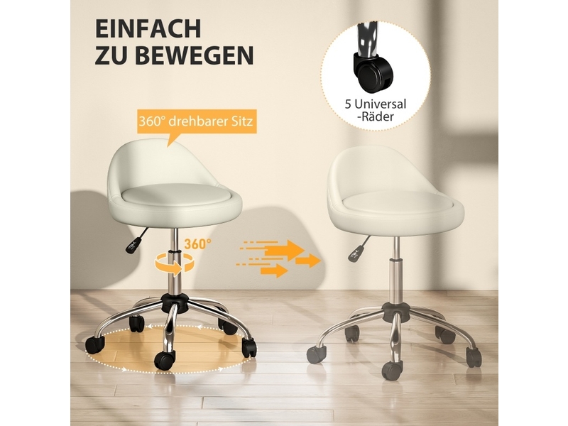  Tabouret de travail 50x35x63-83 cm pivotant réglable, avec roulettes, assise en similicuir blanc, charge max. 120 kg  - Conforama E