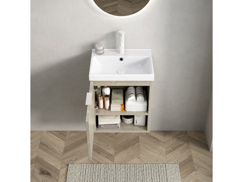  Meuble lavabo kairo - céramique - 42cm - chêne crème - portes doubles - étagère ouverte 42x32x53cm - Conforama B