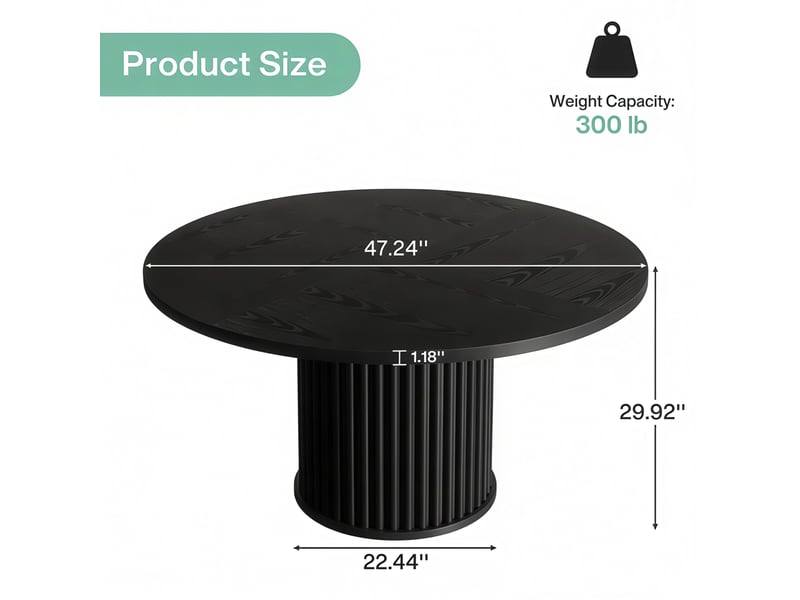 Table à manger ronde,120x120x76 cm,avec pied central en métal,mdf,noir - Conforama C