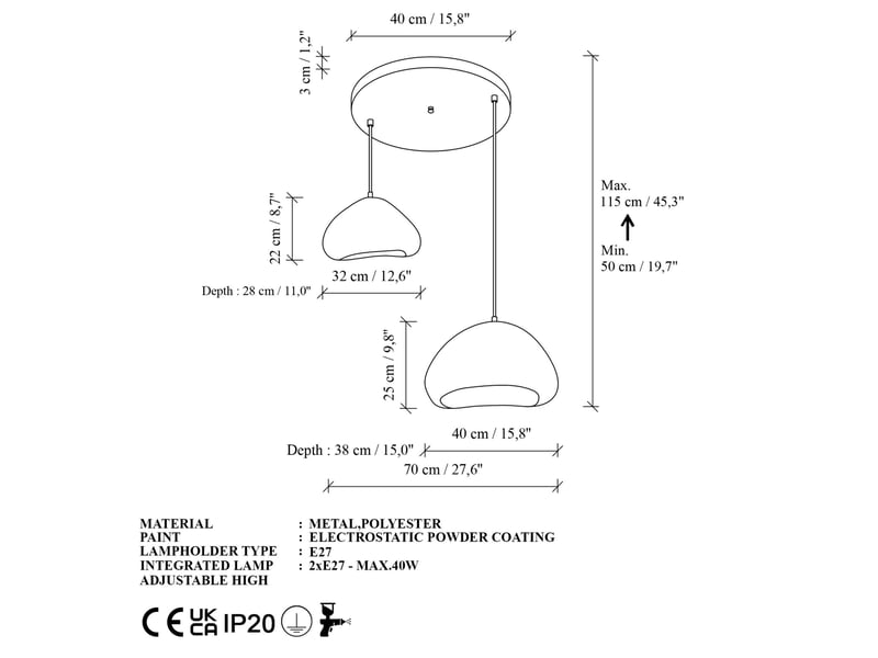  Luminaire design 2 suspensions en fibre de verre beige alma  - Conforama E