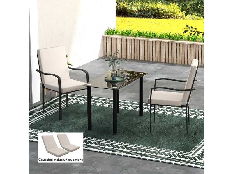  Lot de 2 coussins d'extérieur pour fauteuil chaise à dossier avec attaches rembourrage 8 cm, dim. 112l x 51l cm, beige  - Conforama D