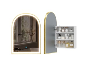 Armoire murale salle de bain avec miroir et éclairage led, porte arquée, anti-buée, 50x14,5x70cm, doré