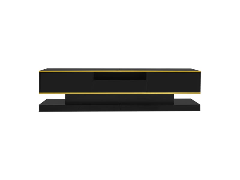  Meuble tv 180x38x45 cm - laqué brillant, led rgb, 3 tiroirs, niche, design moderne  - Conforama A