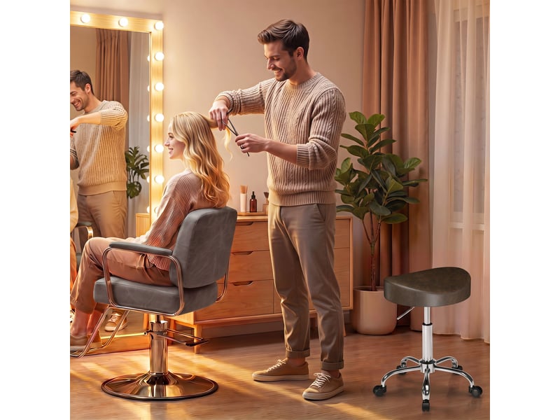  Tabouret de massage à roulettes réglable h.51-66 cm pivotant synthétique marron  - Conforama D