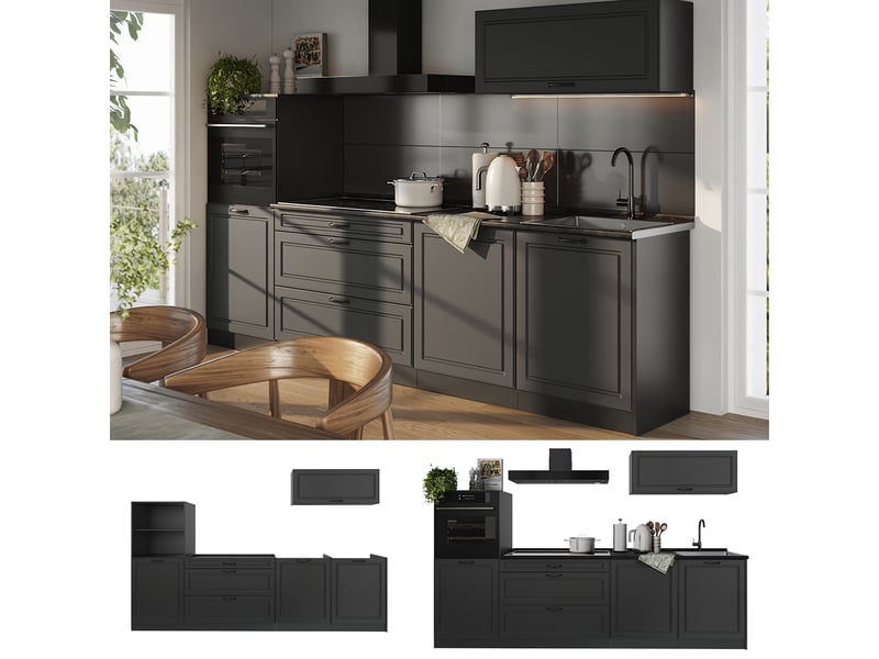  Vicco cuisine, anthracite campagneanthracite, 280cm plan de travail marbre  - Conforama D