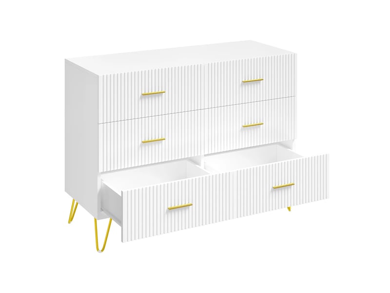  Commode avec 6 tiroirs en panneau de particules blanc et doré 100x40x75 cm  - Conforama A