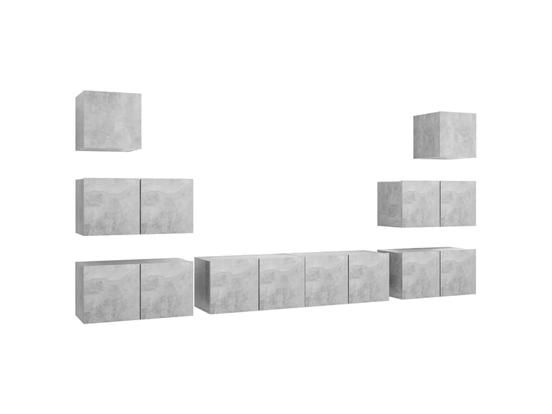  Ensemble de meubles tv 8 pcs gris béton bois d'ingénierie shl94722  - Conforama A