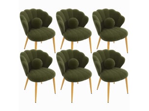 Lot de 6 chaises de salle à manger 60x62,5x83 cm, dossier coquillage, coussins, tissu teddy, vert