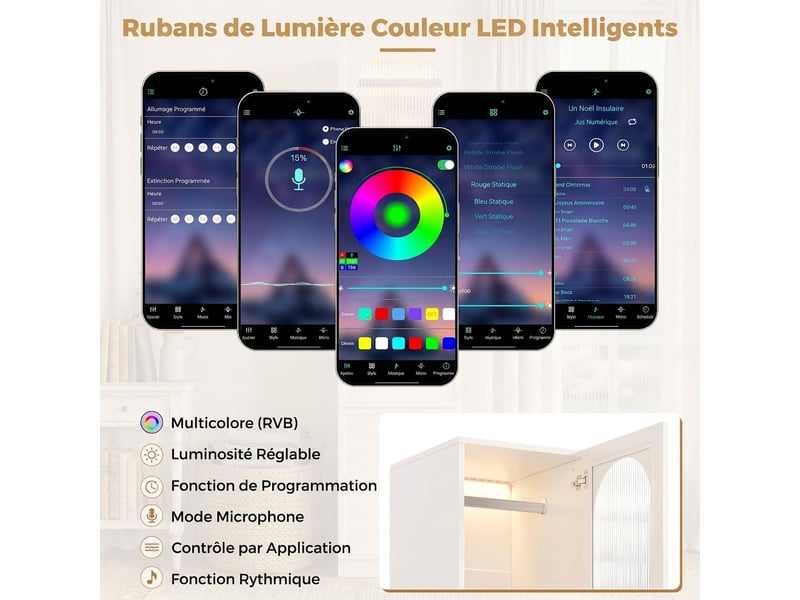  Armoire 2 portes avec miroir effet chêne 90x45x200 cm penderie 4 tiroirs  - Conforama R