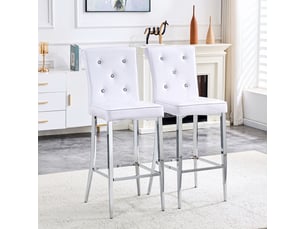 Lot de 2 tabourets de bar 44.4x40.6x114.3cm – avec dossier capitonnant de cristaux et repose-pieds – effet cuir crocodile - blanc