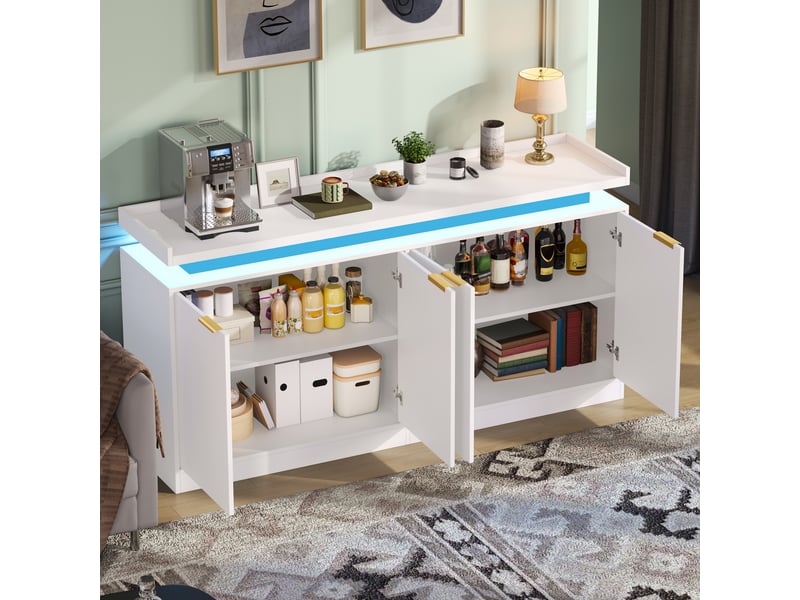  Buffet blanc 4 portes avec éclairage led rgb 160 cm en mdf  - Conforama R