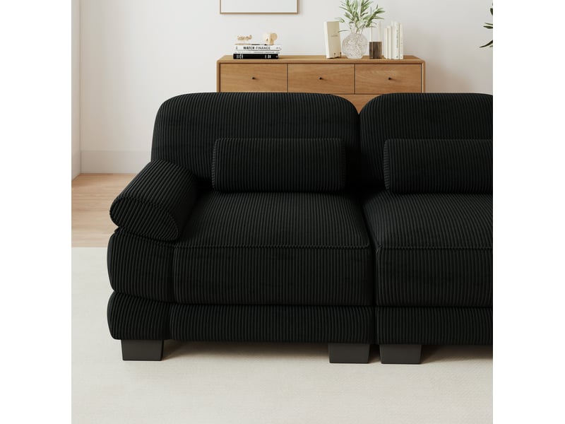  Canapé modulable 3 places 265x88,5x94 cm, assise généreuse, coussin de maintien, maintien confortable, velours côtelé, noir  - Conforama C