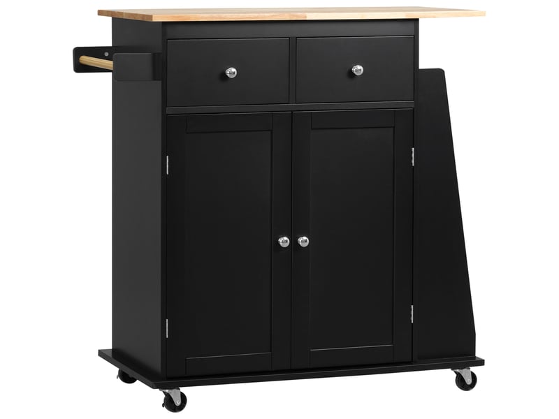  Desserte de cuisine avec 2 tiroirs et placard mdf et hévéa noir 89 x 45 x 89,5 cm  - Conforama A