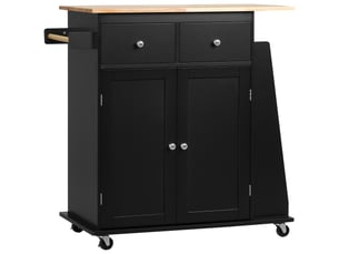 Desserte de cuisine avec 2 tiroirs et placard mdf et hévéa noir 89 x 45 x 89,5 cm