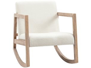 Fauteuil à bascule structure bois, rembourré, relaxant salon, assise rembourrée, bois hévéa, blanc crème, 60x81x71 cm.