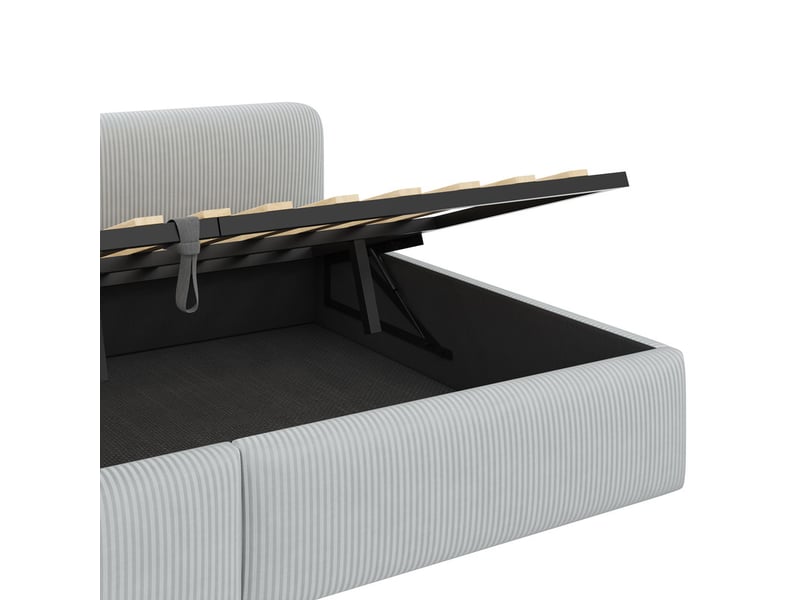  Lit rembourré 140 x 200 cm avec espace de rangement sous le lit et barrière de sécurité latérale, gris  - Conforama E