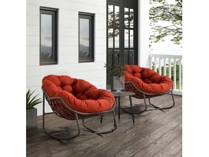Fauteuil à bascule extérieur 78x106x90 cm – orange – résine tressée et coussin rembourré ergonomique
