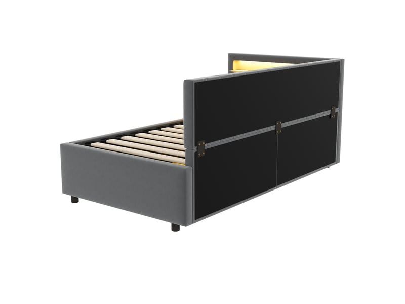  Lit coffre 90 × 200 cm led en tissu - gris C-CRAFTLINK - Conforama E