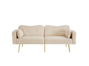 Canapé convertible 2 places 155x85,5 cm, dossier réglable 3 positions, fonction lit d'appoint, pieds métal doré, beige