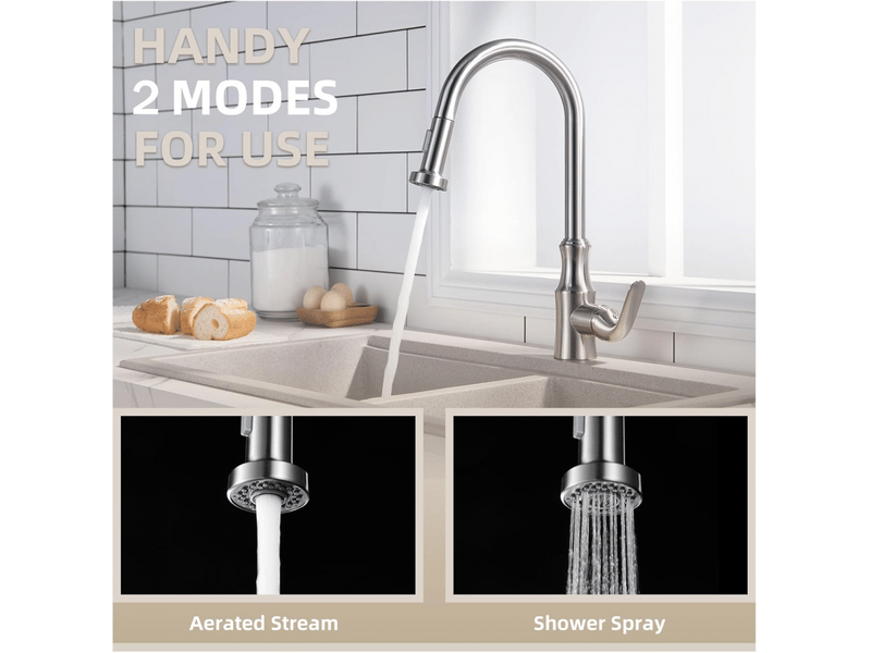  Douchette de rechange pour évier de cuisine, accessoires de robinetterie, réglage du débit et du jet d'eau, nickel brossé, 1 pièce  - Conforama B
