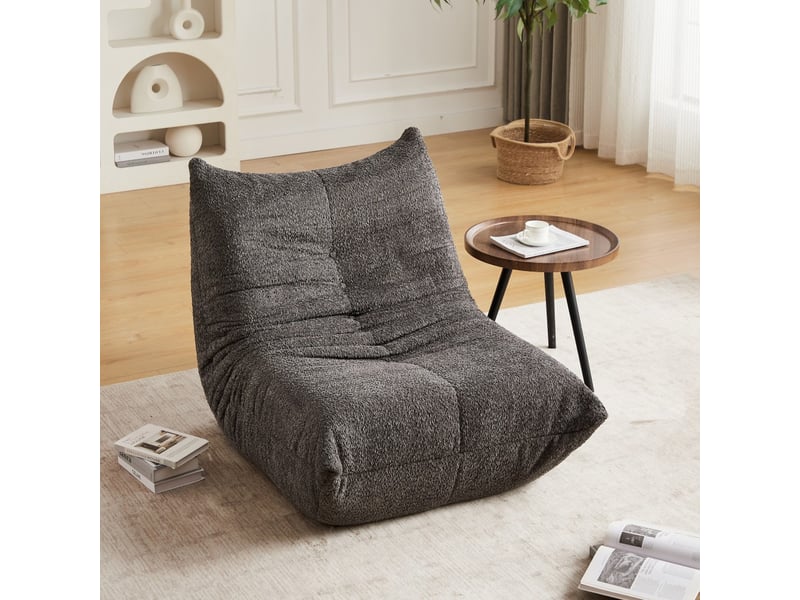  Fauteuil canapé - chauffeuse de sol ergonomique, mousse haute densité, salon et chambre - en chenille gris foncé  - Conforama B