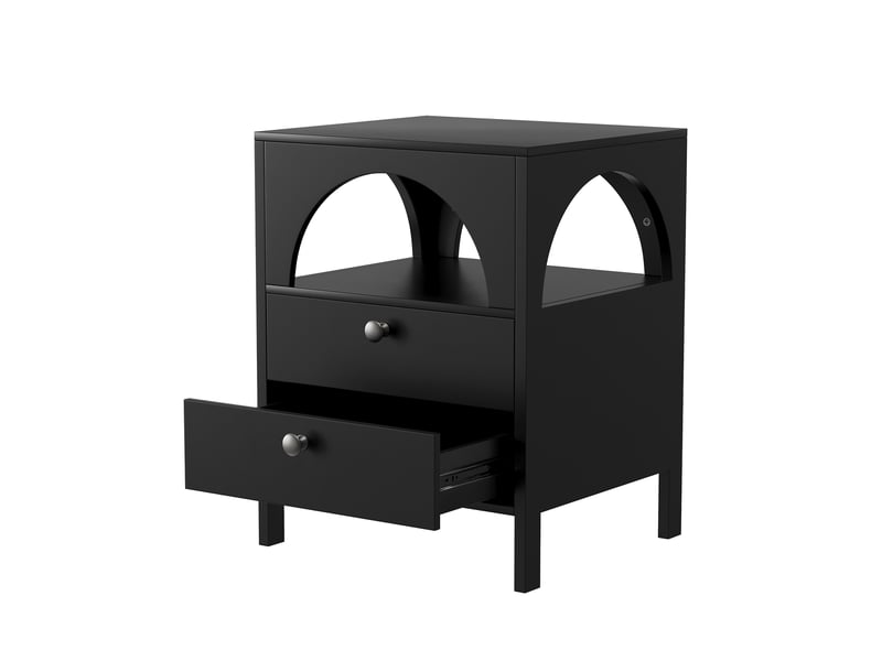  Table de chevet,45x40x58 cm,2 tiroirs,mdf,noir laqué  - Conforama D