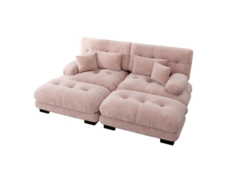  Canapé d'angle modulaire 220x145x81 cm 2 places, rose, avec coussins et 2 ottomans  - Conforama A
