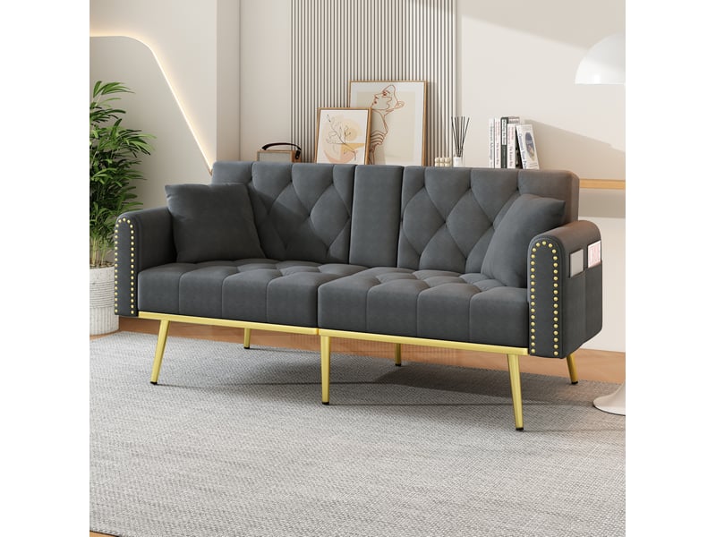  Canapé-lit modenvie 2 places en velours gris dossier réglable 175 x 80 cm  - Conforama E