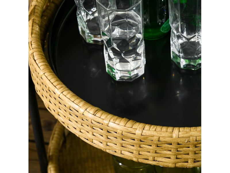  Desserte ronde 50 x 66 cm naturel en polyrattan, 2 plateaux avec roulettes et freins pour intérieur extérieur  - Conforama D