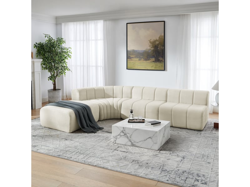  Canapé d’angle modulable 4 places avec pouf – mousse haute résilience – beige  - Conforama D