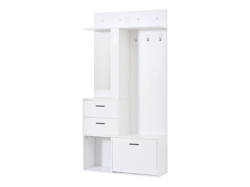 Portemanteau, portant à vêtements, banc à chaussures, armoire, 2 tiroirs, 3 crochets pour vestes, chapeaux, un miroir en verre, à côté de trois N625P446806807W - Conforama E