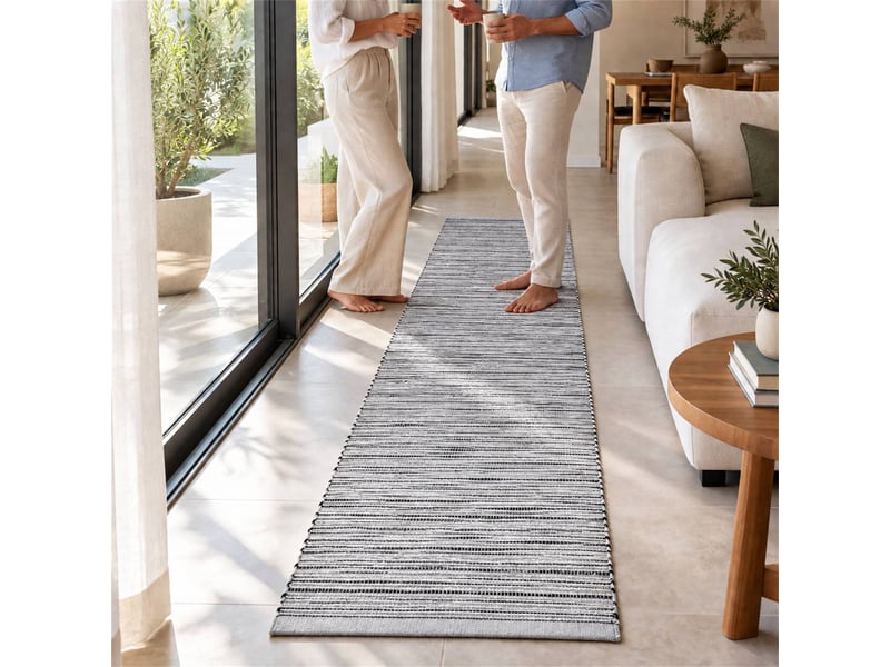  The white stone tapis kilim artisanal en coton 55x180 cm gris | style berbère traditionnel, tissage plat, uni | 100% coton, lavable en machine  - Conforama E