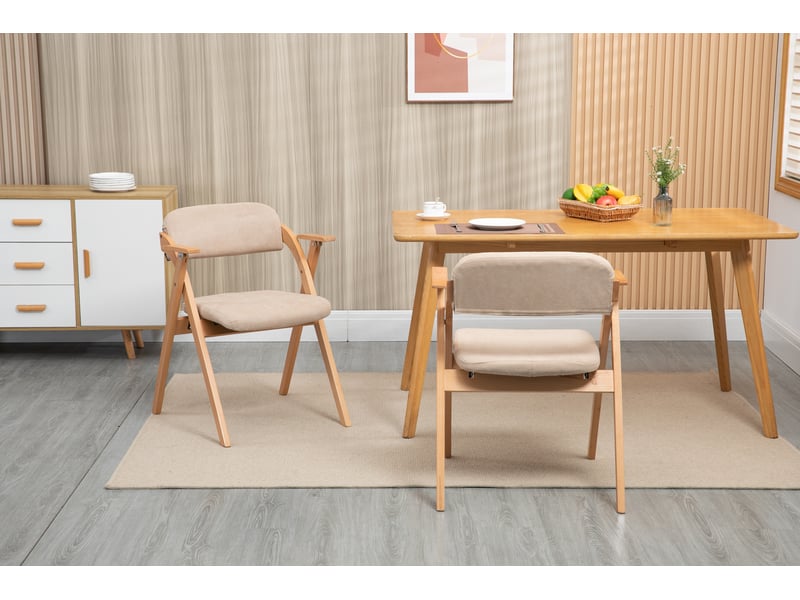  Lot de 2 chaises pliantes en bois kaki avec accoudoirs, assise rembourrée, empilables - pour invités, cuisine, mariage  - Conforama B