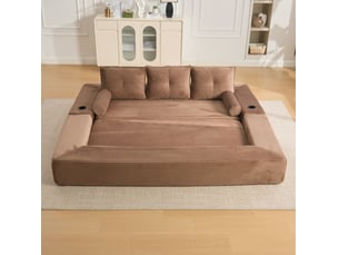Canapé droit compressé convertible OKWISH  3 places Velours côtelé marron