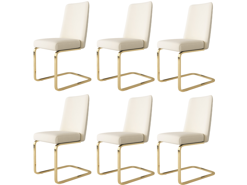  Chaise de salle à manger lot de 6 avec dossier à losanges et piètement métallique doré en velours beige  - Conforama A